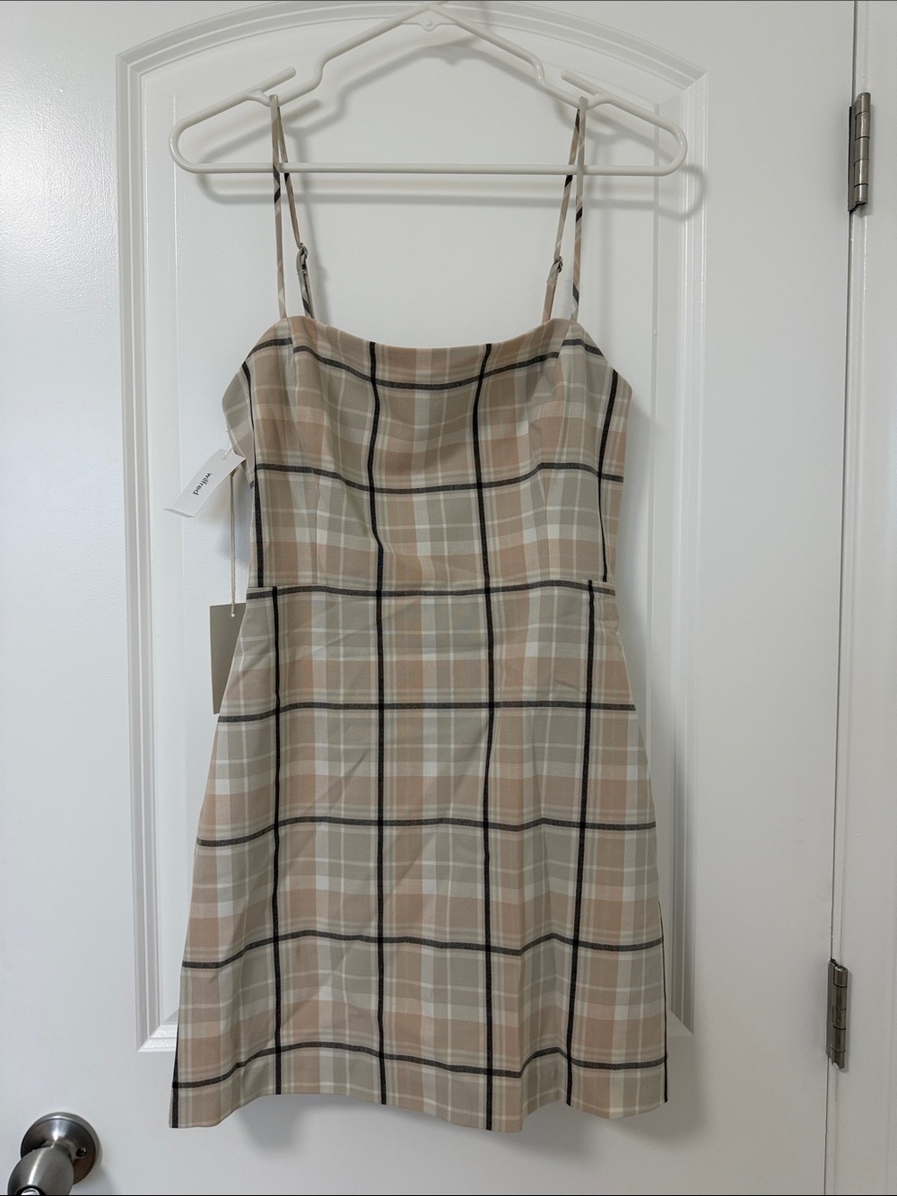 Aritzia New Classic Plaid Mini Dress in Beige